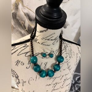 Teal and Brown Beaded Necklace and Earring Set
